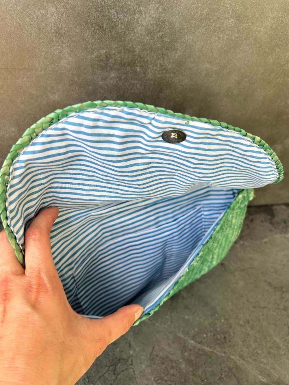Vintage Straw Beach Summer Clutch Purse Teal Green Blue Lined Snap Closure - Picture 4 of 4